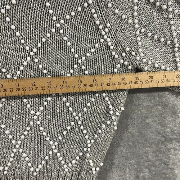 Vintage 80s Basilio M. Pearl Beaded Knit Sweater Long Sleeve Gray Gannycore Sz L - Picture 5 of 7
